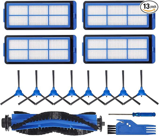 LesinaVac Replacement Part for Eufy RoboVac 11S Max RoboVac 15C Max RoboVac 30C Max RoboVac G30 Edge G10 Hybrid Robot Vacuum Cleaner Accessories Kit, Including 1 Main brush, 8 Side brushes, 4 Filters