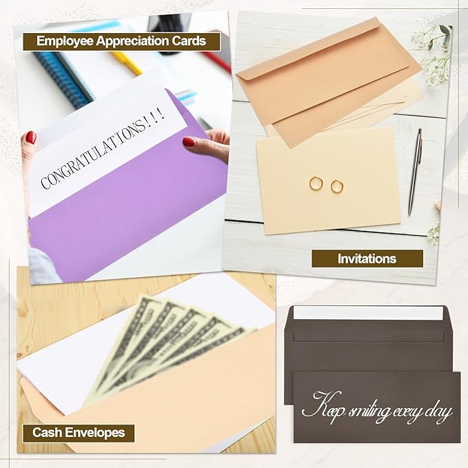 PATIKIL 100 Pack Dark Coffee #10 Business Envelopes, Colored Self Seal Letter Size Envelopes for Business Mailing Office Checks Invitation, 4-1/8 x 9-1/2 Inches