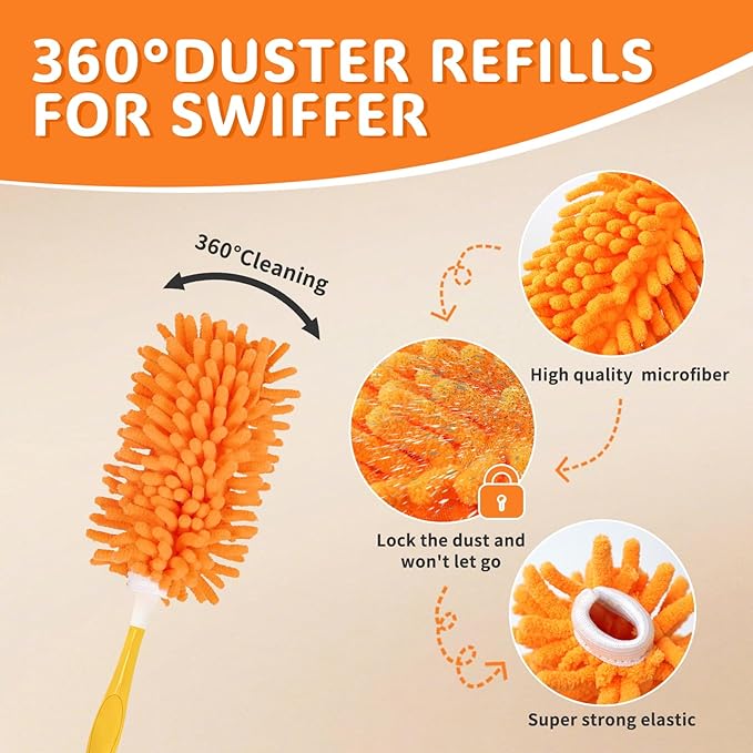 Reusable Duster Refill Compatible with Swiffer Hand Duster, 360 Heavy Duty Duster Refills, Microfiber Washable Dusters Refills for Swiffer Extended Duster, 4 Pack (Handle is Not Included)