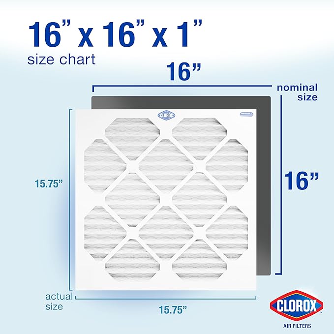 Clorox 16x16x1 Air Filter, MERV 11 Pleated HVAC AC Furnace Air Filters, MPR 1000 & FPR 7 – Pack of 4