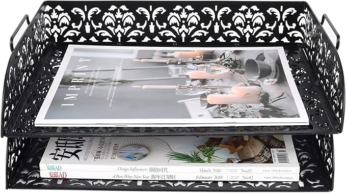 EasyPAG Paper Organizer for Desk 2 Tier Stackable Paper Tray for A4 Legal Size Folders Metal File Storage Desktop Organizer for Home Office School Teacher, Black