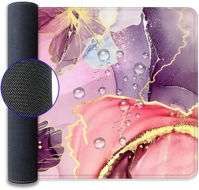 Pink Abstract Watercolor Vintage Flowers Desk Pad Mouse Pad,Floral Extended Large Gaming Mouse Mat with Stitched Edges,Non-Slip Waterproof Rubber Base Mousepad for Office Work Home(27.5X11.8 in)