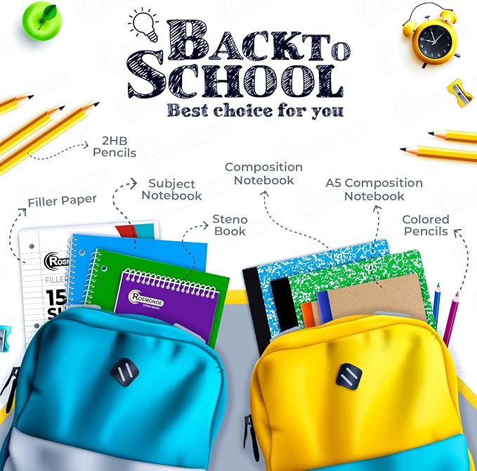 Rosmonde Loose Leaf Paper Bulk, 6750 Sheets, Wide Ruled, 8 x 10.5", Filler Papers for Office, 56 Gsm Thick Sheets, 3 Hole Punched for Binders, 45 Pack, 150 Sheets/Pack, Bulk Notebook Paper, White