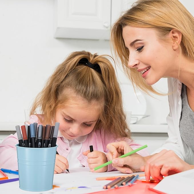 10 Pcs Metal Pen Holder, Colorful Desktop Pencil Cup, Mini Stationary Supplies Buckets, Round Makeup Brush Storage Organizers for Office Home School Classroom Accessory, 3.9 x 3.9 x 3.15 Inches