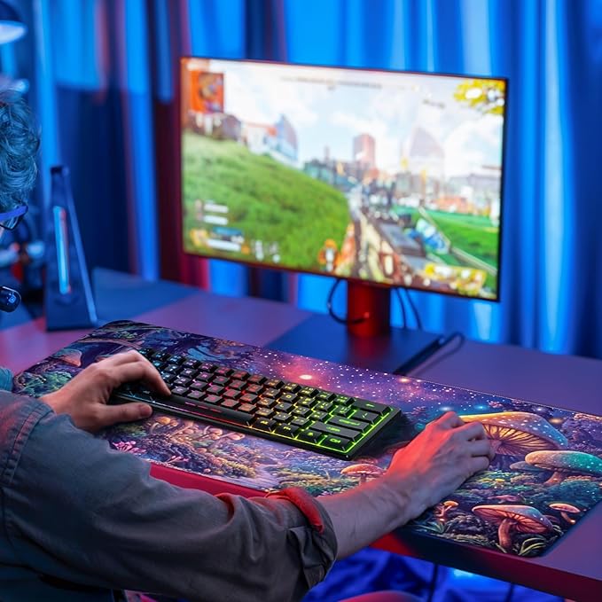 Gaming Mouse Pad Extra Large, Oversize Mushroom Computer Mousepad Desk Mat, Birthday Gifts for Women Men Mushroom Lovers, Non-Slip Desk Decor Accessories for Keyboard and Mouse 15.7”x 35.4” XXL