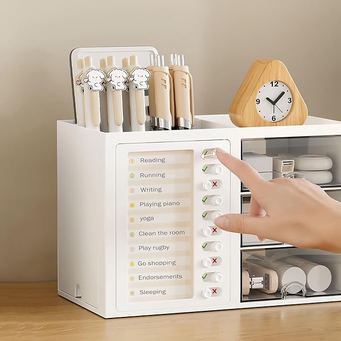 Desk Organizer with Drawer, Stationery Pencil Pen Holder for Desk, Multi-functional Desk Organizers and Accessories, Workspace Organizers for Office School Home Supplies