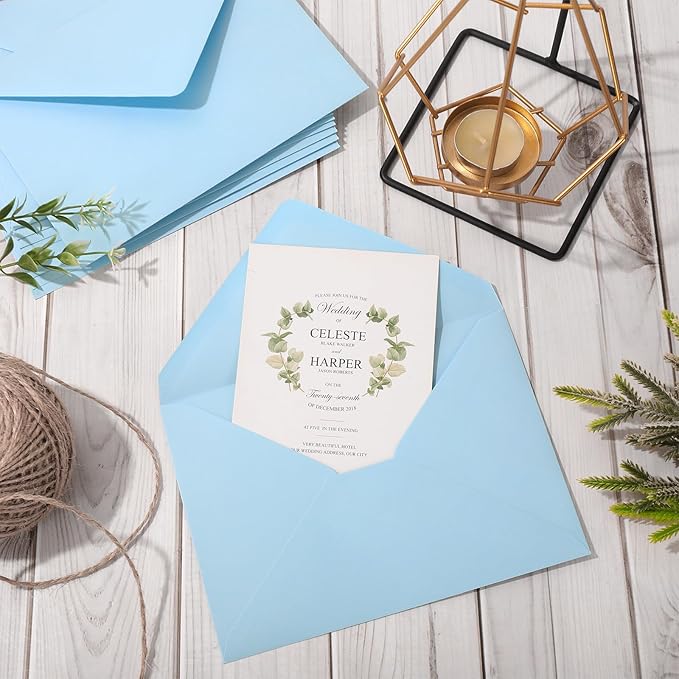 Whaline 50Pcs A7 Summer Invitation Envelopes Set Baby Blue Greeting Card Envelopes V-Flap Gift Card Sleeves for Mailing Envelope Sending Card, 7.3x5.3 Inch