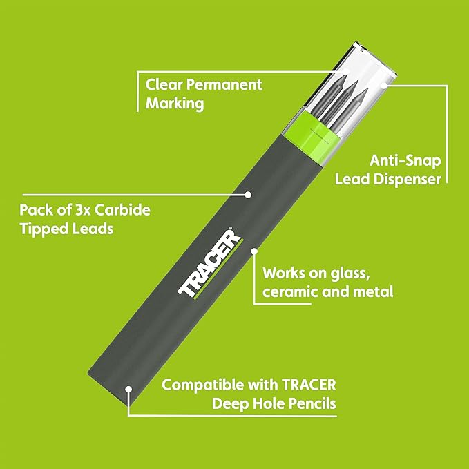 Tracer 2.8mm Carbide Tipped Lead 3-Pack with Anti-Snap Case - Lead Refill for Mechanical Pencil to Mark Wood, Metal, Ceramic, Glass, Woodworking and Carpenter Pencil Tool Use - ALPC1
