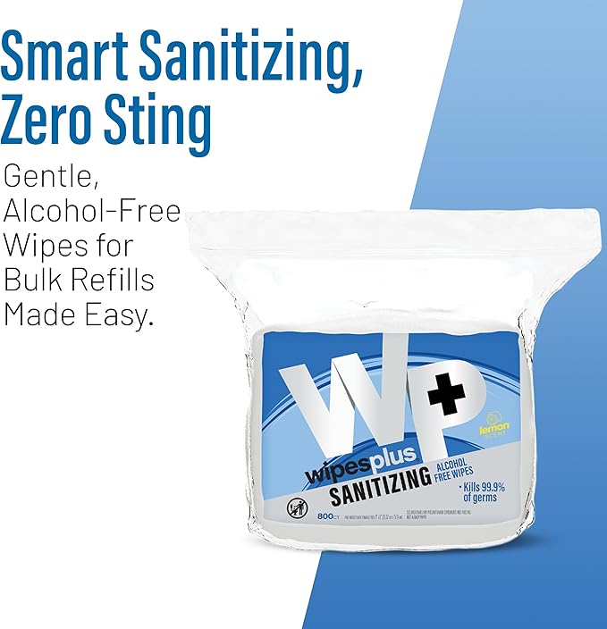 WIPESPLUS Hand Sanitizing Wipes Refill Bag Alcohol-Free Wipe for Restaurant and Retail, 3200 Count, (4 Packs of 800 Sheets)