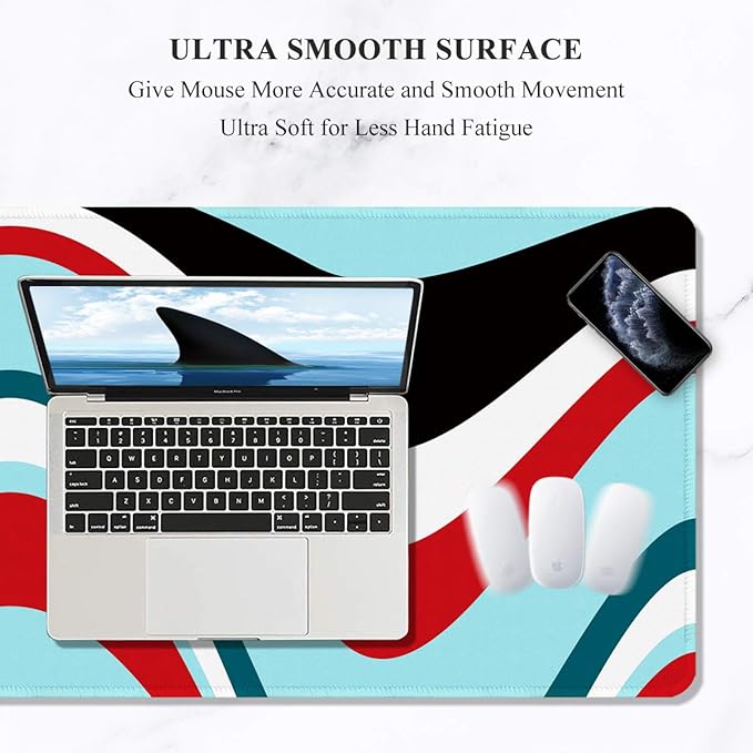 Auhoahsil Large Mouse Pad, Full Desk XXL Extended Gaming Mouse Pad 35" X 15", Waterproof Desk Mat w/Stitched Edge, Non-Slip Laptop Computer Keyboard Mousepad for Office & Home, Colorful Marble Design