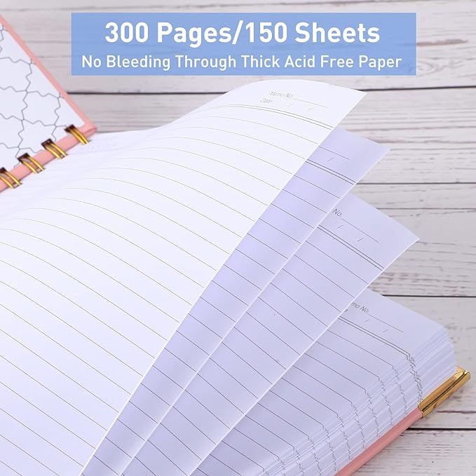 Spiral Notebook, Hardcover Leather Journal for Women Men, 300 Page Thick Notebooks College Ruled for Work, School, Note Taking, Writing Journals, Large A5 Notebook with Tabs Sticky, 5.7" x 8.5", Black