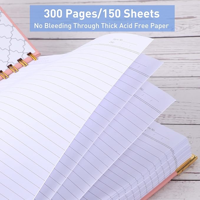 Spiral Notebook, College Ruled Notebook Journal, 7” x 10”, 300 Pages Leather Writing Journal for Women Men, B5 Hardcover Notebook for Work School, 24pcs Index Tabs, Pink