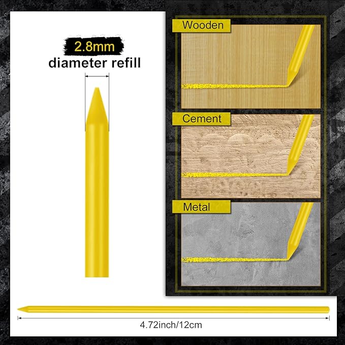 Zhehao 120 Pieces 2.8 mm Carpenter Pencils Lead Refills HB Refill for Construction Pencils Refills Mechanical for Writing Drawing Drafting Woodworking Construction(Yellow)