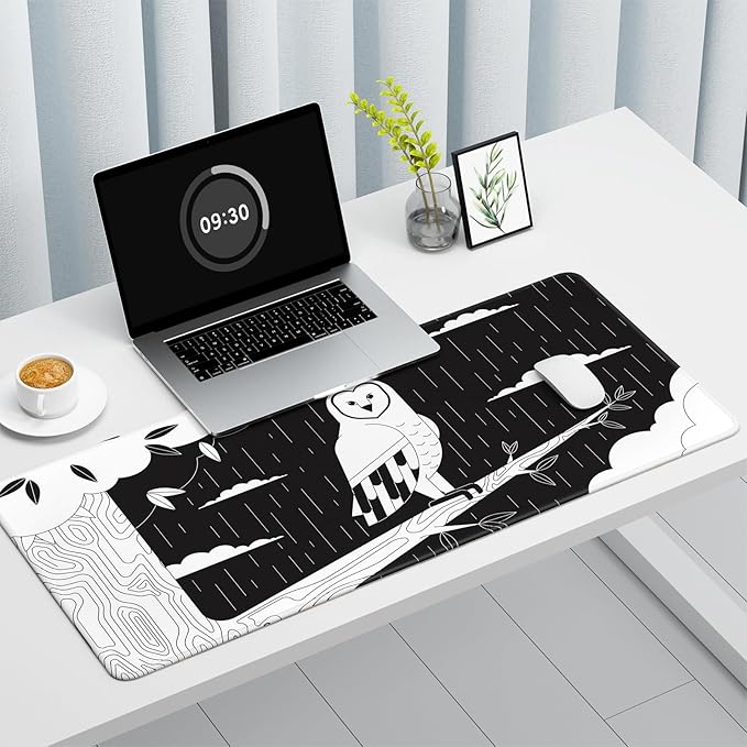 Auhoahsil Desk Mat, Ultra Large Mouse Pad, XXL Gaming Mousepad, Pretty Desk Pad, Big Extended Full Size Desktop Desk Matt for Keyboard, Laptop & Computer, 35.5 x 15.7 in, Gothic Black White Owl