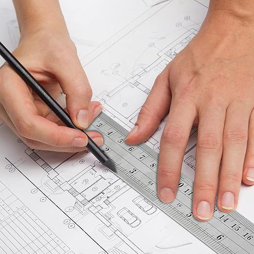 TOODOO 8 Pcs Pocket Ruler 6 Inch and 12 Inch Metal Rulers with Inch and Metric Graduation Stainless Steel Precision Measuring Tool for Engineering, School, Office