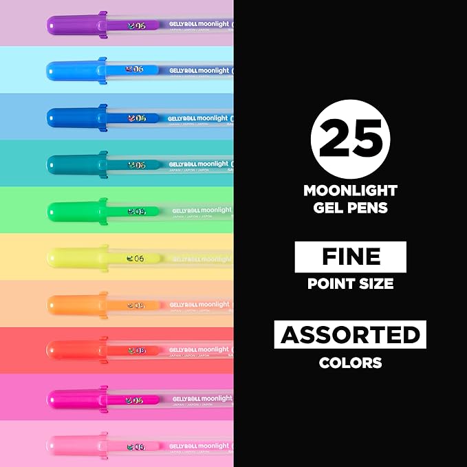 SAKURA Gelly Roll Moonlight 06 Gel Pens - Fine Point Ink Pen for Journaling, Art, or Drawing - Assorted Colored Ink - Fine Line - 25 Pack