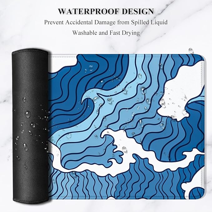 Auhoahsil Large Mouse Pad, XXL Gaming Mousepad, Desk Mat for Desktop, Thick Rubber, Big & Long Size, Stitched Edges, Full Desk Pad for Laptop & Computer, Extended 31.5 x 11.8 in, Janpanese Wave