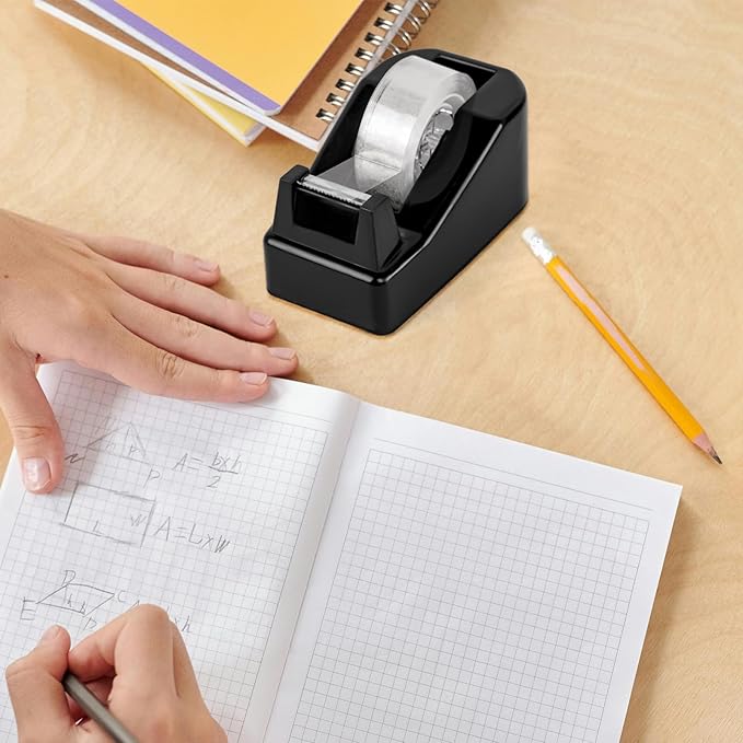 Desktop Tape Dispenser Black with Weighted Nonskid Base - Includes 6 Rolls of Transparent Tape (0.71 Inch x 1000 inches Each)