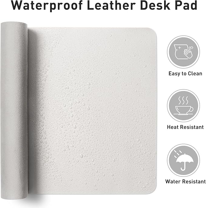 Aothia Leather Desk Pad Protector, Mouse Pad,Office Desk Mat, Non-Slip PU Leather Desk Blotter, Laptop Desk Pad, Waterproof Desk Writing Pad for Office and Home (48"x17", Off-White)