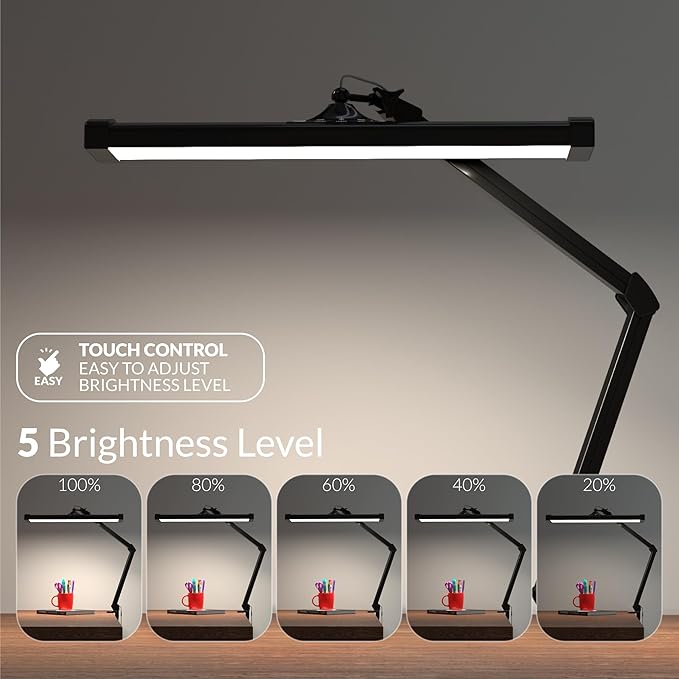Ultra Bright 2300 Lumens Powerful Professional Eye Care LED Desk Lamp - Brightness Adjustable, Modern Task Light for Home, Beauty, Crafting, Office, Workbench (Daylight, Dimming, Black)
