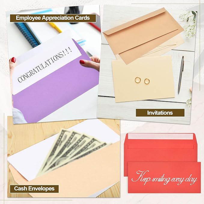 PATIKIL 100 Pack Red #10 Business Envelopes, Colored Self Seal Letter Size Envelopes for Business Mailing Office Checks Invitation, 4-1/8 x 9-1/2 Inches