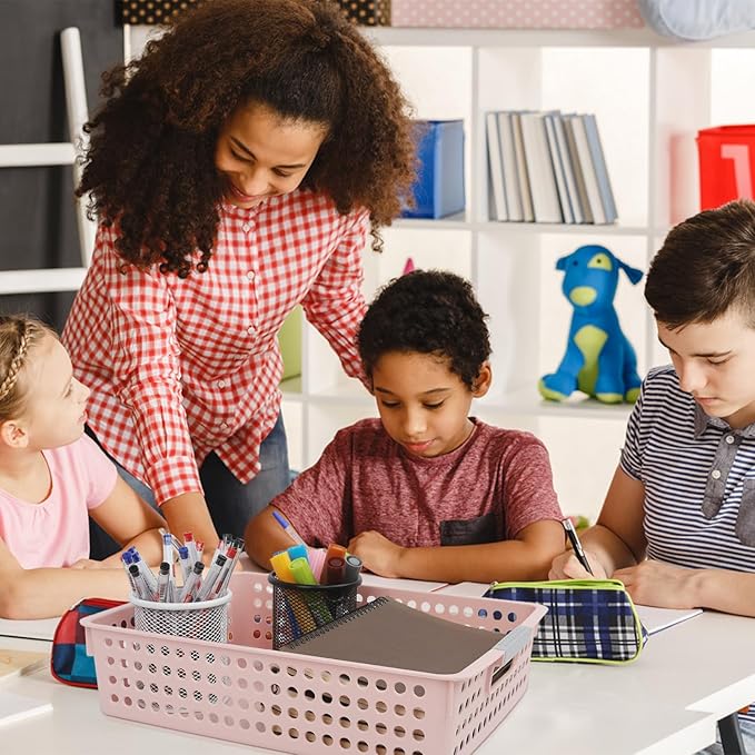 4A Paper Tray Organizer,4 Pack Paper Tray Durable Desk Storage Bins,Stackable School Supply Holder, Student Paper, Office Organizer & Teacher's Document Sorter (13.58"L x 10.23"W x 3.34"H) (Mixed 3)