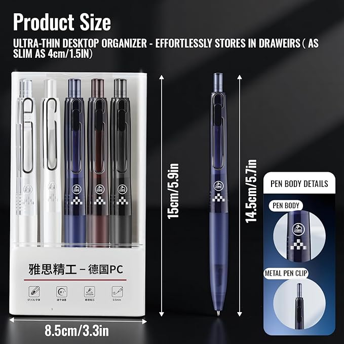 10 Pack Retractable Gel Pens, 0.5mm Fine Point Black Ink - Quick Dry & Smooth Writing for Journaling, Note Taking, School, Office & Artist