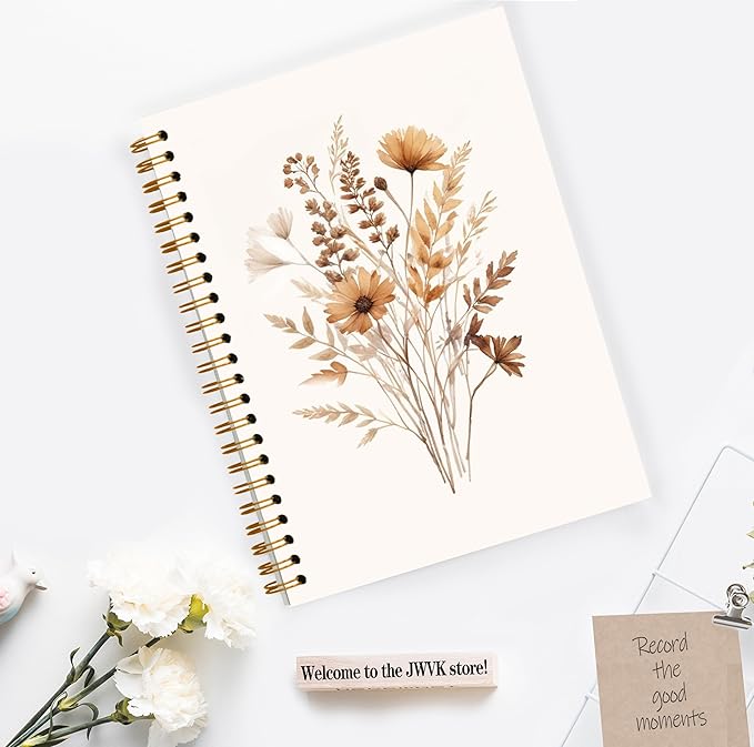 JWVK Fall Wildflower Spiral Notebook, Vintage Boho Neutral Floral Notebooks for Note Taking, Cottagecore Wild Flower Botanical Journal for Writing, Flower Office Supplies, 5.5x8.3 Inch