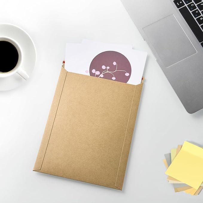 50 Pack 7x9 inch Kraft Rigid Mailer Self Seal Photo Document Mailers, Stay Flat Kraft Cardboard Envelopes Photography Mailers for CD, Photos, Document