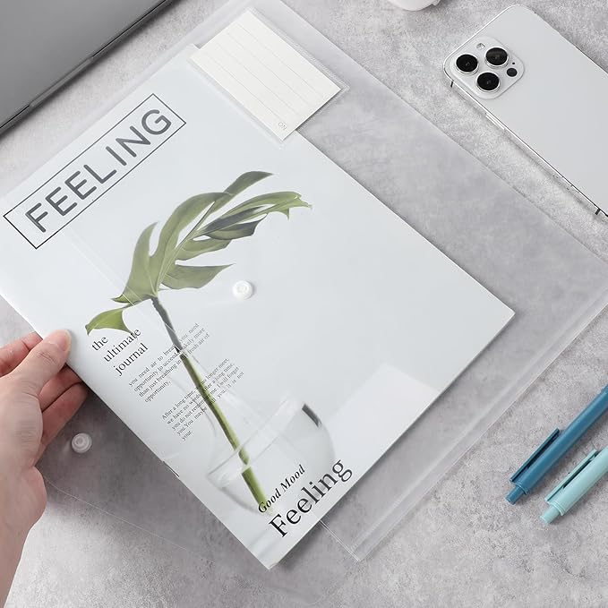 A4 Plastic Folders - Clear Envelopes with Snap Closure - Set of 50, Reusable Document Pouches