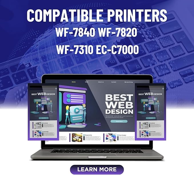 812XL Remanufactured for Epson 812XL Ink cartridges Combo Pack for Epson 812 T812 XL for Epson Workforce Pro WF-7840 WF-7820 WF-7310 EC-C7000 Printer 8 Pack 2 Black 2 Cyan 2 Magenta 2 Yellow