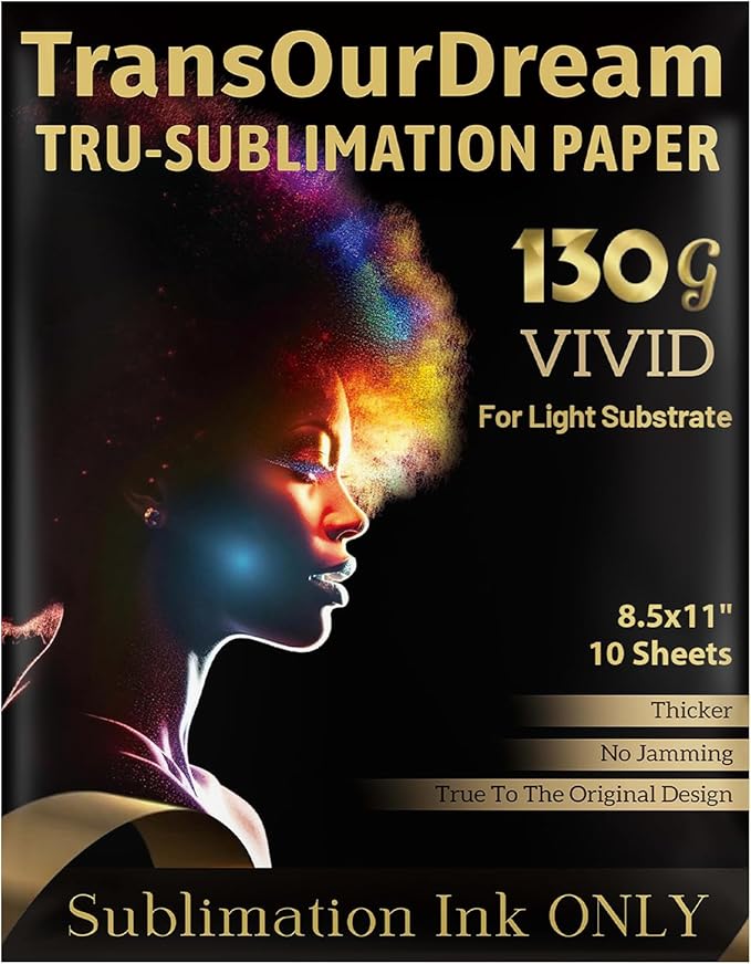 TransOurDream 130g Tru-Sublimation Paper 10 Sheets for Inkjet Printers (Vivid, 8.5x11") Heat Transfer Paper for Sublimation Ink ONLY