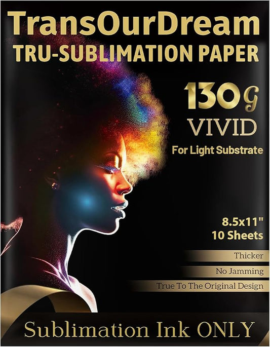 TransOurDream 130g Tru-Sublimation Paper 10 Sheets for Inkjet Printers (Vivid, 8.5x11") Heat Transfer Paper for Sublimation Ink ONLY