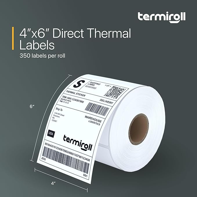 4x6 Direct Thermal Labels - Non-Perforated - 350 Labels/Roll - Compatible with Most Direct Thermal Printers Rollo, Zebra - Strong Adhesive, BPA-Free, Commercial Grade (4"x6", 350, Count)