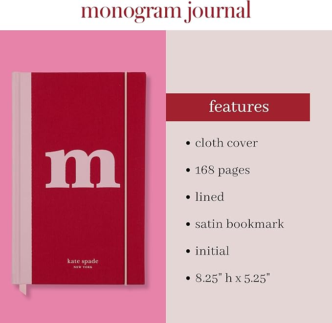kate spade new york Just Mine Notebook Journal, Monogram Cloth Hardcover Journal, 8.25" x 5.25", Diary Includes 168 Lined Pages, (M)