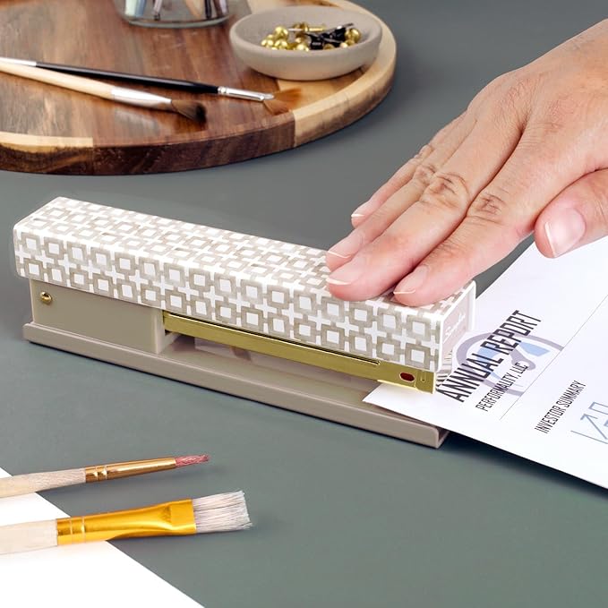 Swingline Stapler by Leah Bisch, 20 Sheet Capacity, Full Strip, Tan Tiles, Colorful Fashion Design (S700035)