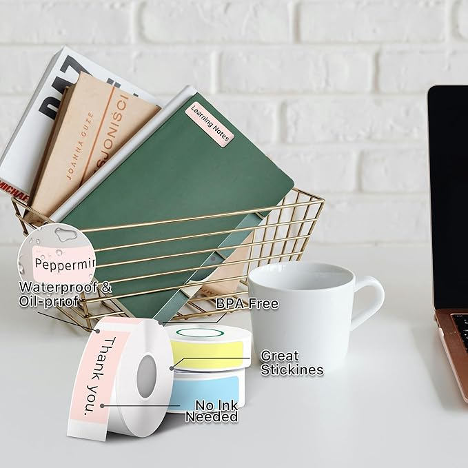 Label Maker Tape - D30 Label Tape, Multi Color Sticker Thermal Paper for Phomemo D30 Label Printer, Household Storage Labels, Self-Adhesive Label Tape, 12 mm x 40 mm, Set of 3