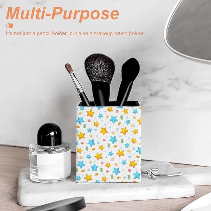Square Pen Holder & Pencil Organizer for Desk - Office Storage Organizer, Markers/Makeup Brushes/Scissors Holder, Compact Desk Decor Accessories for Home Classroom School(Starfish)