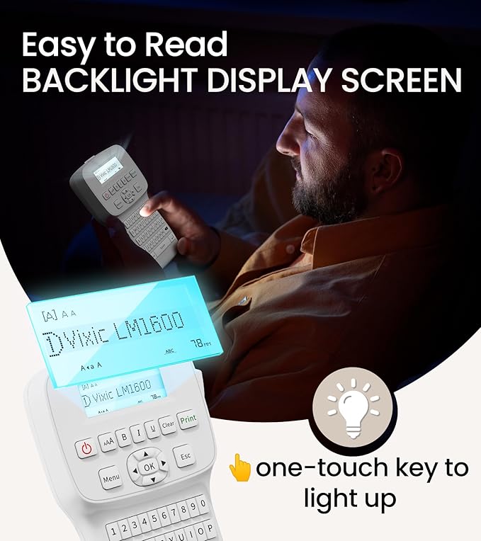 Label Maker Machine with-Tape, Handheld Label Maker with Backlit Screen & Keyboard, Portable Label Makers Rechargeable, LM1600 Bluetooth Labeler Labeling Machine for Home Office School Organization