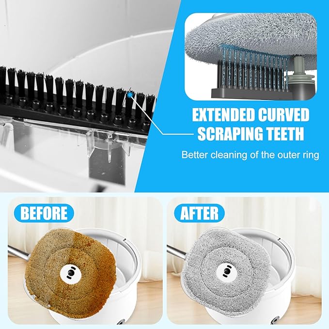 Mop and Bucket Set, Spin Mop Bucket with Separate Dirty/Clean Water System, Self-Wringing Square Mops for Floor/Wall Cleaning with 3 Microfiber Pads