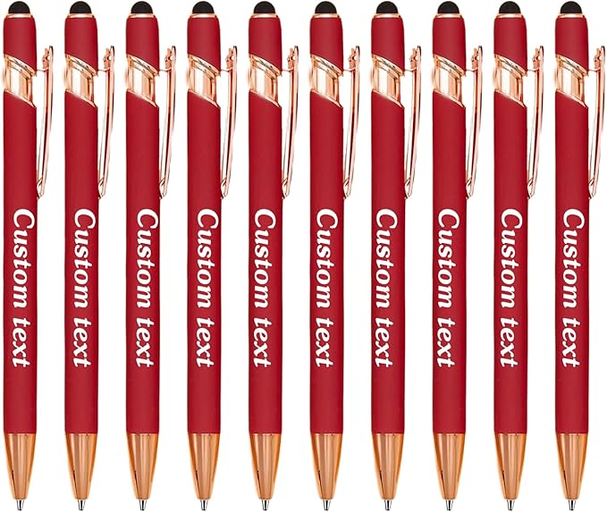 CRME Custom Pens Personalized Pen with Name Logo Engraved Metallic Wine Red Barrel Black Ink Click Pens Grip Retractable Ballpoint Pen Ideal for School Teachers Journaling Office Writing