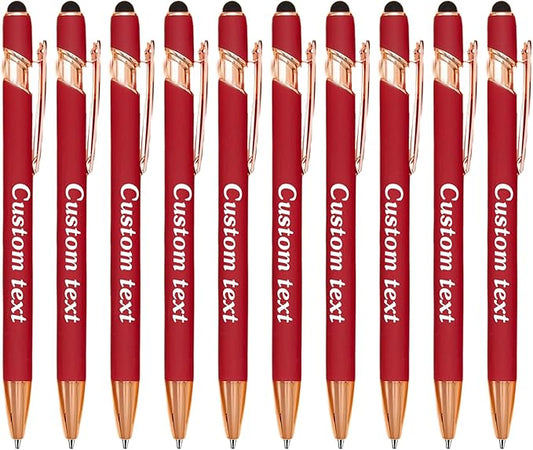 CRME Custom Pens Personalized Pen with Name Logo Engraved Metallic Wine Red Barrel Black Ink Click Pens Grip Retractable Ballpoint Pen Ideal for School Teachers Journaling Office Writing