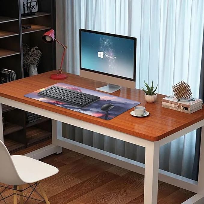 Volcano and Cherry Blossoms Desk Pad Mouse Pad,Large Nature Mouse Mat with Stitched Edges,Non-Slip Rubber Base Mousepad for Office PC Keyboard Laptop and Home Work Desk Mat(27.5X11.8 in)