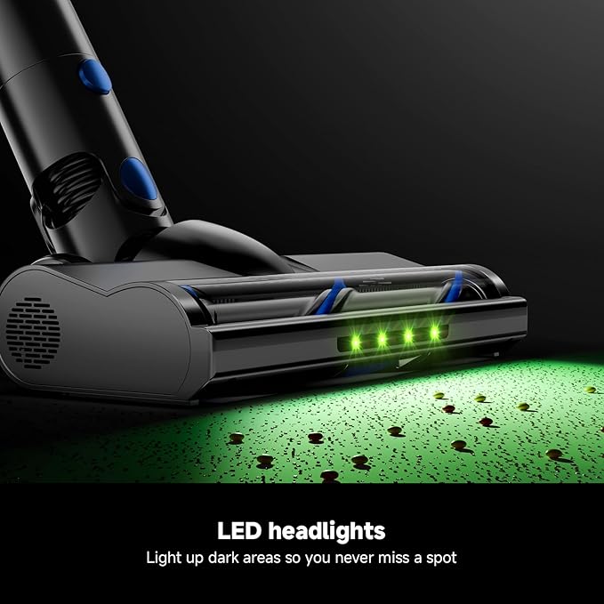 Honki Cordless Vacuum Cleaner for Home, Powerful Stick Vacuum with Rechargeable Battery, Green Light Anti-Tangle Brush, 6-in-1 Lightweight Handheld Vacuum for Pet Hair, Hard Floor, Carpet