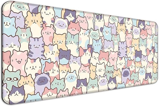 Pink Cat Gaming Mouse Pad, Extended Large Kawaii Desk Mat, Computer Keyboard Laptop Mousepad for Work, Office and Home, XL