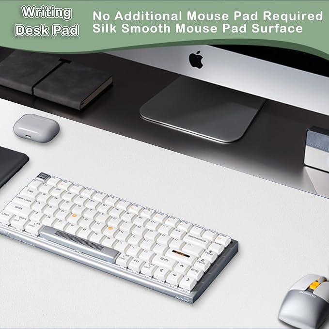 Boutilon Leather Desk Pad Protector,Non-Slip Mouse Pad,Laptop Desk Pad,Office Mouse Mat,Waterproof Leather Desk Blotter,Desk Writing Pad for Office and Home (L-White,35"x 17")