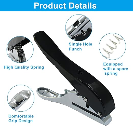 3 mm Single Hole Punch, Portable Hand Held Paper Hole Puncher, Black Long Hole Punch for Paper, Cards, Plastic