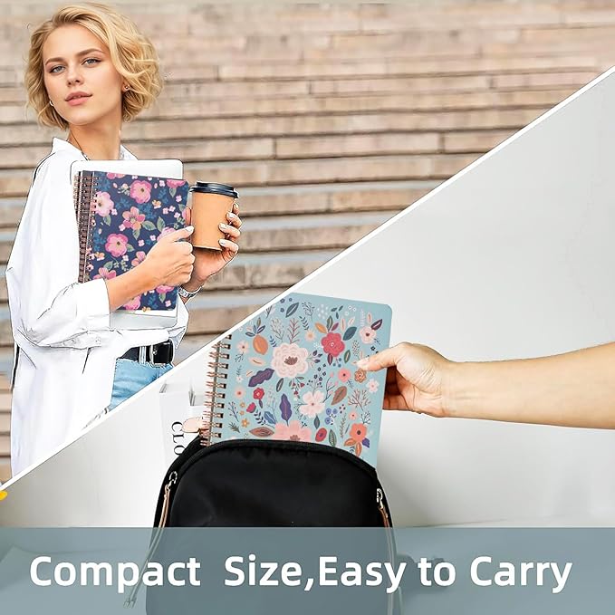 3 Pack Hardcover Spiral Notebook Spiral Journals for Women 160 Pages, 6.3 x 8.3 Inches,100gsm Paper,Cute College Ruled Notebook, Back Pocket, Office Supplies (FG-flower)