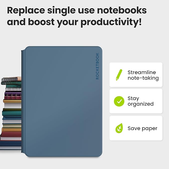 Rocketbook Pro 2.0 Reusable Professional Smart Notebook, Executive Size 7x9, Steel Blue - Lined & Dot Grid Pages, App-Connected, Erasable, Premium Cover, Ideal for Work Notes and Business Meetings