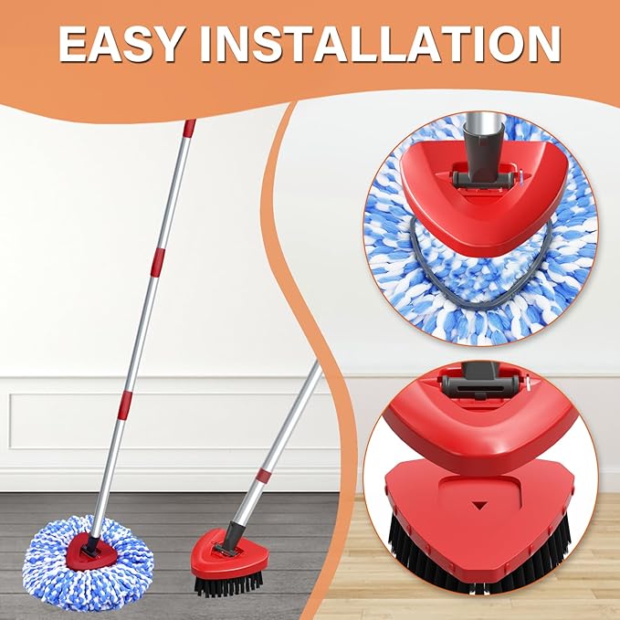 Fatmass Spin Mop Head Replacement for O Cedar RinseClean 2-Tank System,2 Mop Replace Heads + 1 Upgrade Scrubber Brush, 100% Microfiber Mop Refills Deep Cleaning Machine Washable